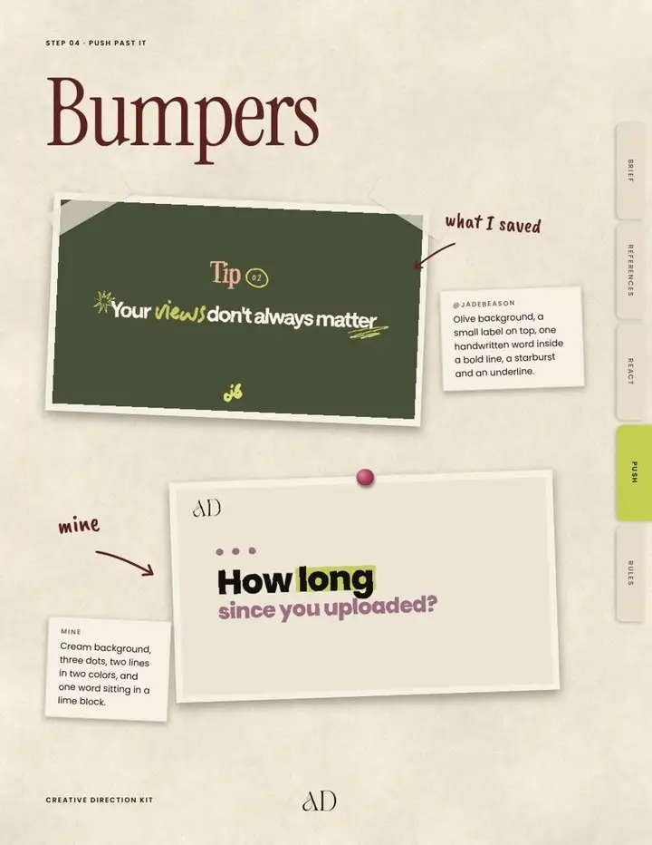 Kit page showing branded transition cards